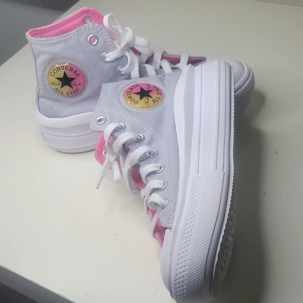 Converse Gray and Pink High-Top Sneakers Sz3